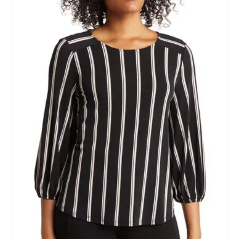 Adrianna Papell Women's 3/4 Sleeve Stretch Soft Blouse, Black, Size XXL